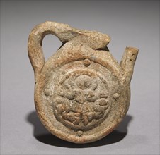 Pilgrim's Flask with Saint Menas, 400-600. Egypt, Coptic, 400s-500s. Terracotta; overall: 8.7 x 6.5