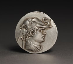 Tetradrachm Coin of Demetrios I, 200-190 BC. Afghanistan, Bactria, Indo-Greek Period. Silver;