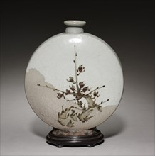 Wine Flask with Plum and Bamboo Design, 1600s. Korea, Joseon dynasty (1392-1910). Glazed porcelain