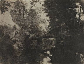 Landscape with Seated Figure on Stream Bank, c. 1856. Frank Chauvassaignes (French). Salted paper