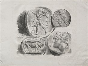 Sheet of Four Antique Medals, 1825. Eugène Delacroix (French, 1798-1863). Lithograph; sheet: 23.5 x