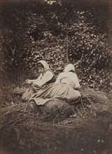 Two Peasant Girls Seated, 1870s. Auguste Giraudon's Artist (French). Glass negative and albumen