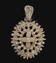 Pendant (Parure), c. 1850. England, 19th century. Seed pearl on Mother-of-Pearl; overall: 6 cm (2