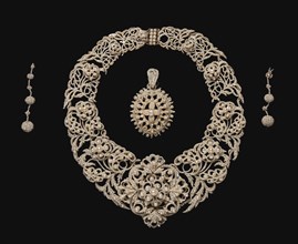 Parure: Necklace, Pendant, Earrings , c. 1850. England, 19th century. Seed pearl on