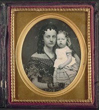 Mother and Child, c. 1855. Unidentified Photographer. Daguerreotype, applied color, sixth-plate;