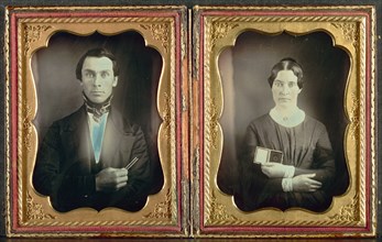 The Music Teacher and His Wife, c. 1850s. Unidentified Photographer. Daguerreotype, applied color,