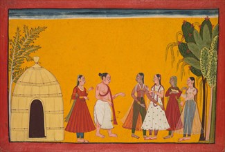 Rama and Sita Being Taken to the Priest to Fix the Wedding Date; page from the Ramayana (Tales of