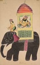 Mahant of Tarakeshwar Rides on an Elephant, 1800s. India, Calcutta, Kalighat painting, 19th century