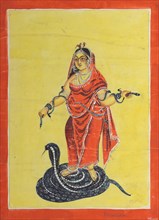 Manasa, The Snake Goddess, 1800s. India, Calcutta, Kalighat painting, 19th century. Black ink,