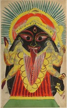 The Goddess Kali, 1800s. India, Calcutta, Kalighat painting, 19th century. Black ink, watercolor,