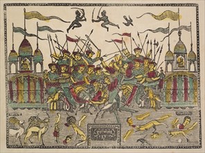 Battle Scene, 1800s. Shri Gobinda Chandra Roy. Black ink and hand-colored with yellow, red and