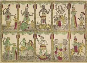 Das Avataras, Ten Incarnations of Vishnu, 1800s. Shri Gobinda Chandra Roy. Black ink and
