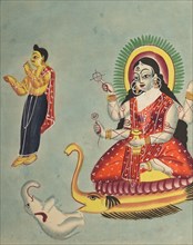 The Goddess Ganga, 1800s. India, Calcutta, Kalighat painting, 19th century. Black ink, color paint,