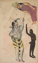 Shiva Bearing Aloft the Body of His Sati, 1800s. India, Calcutta, Kalighat painting, 19th century.