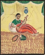 Woman Playing Music, 1800s. India, Calcutta, Kalighat painting, 19th century. Black ink, color