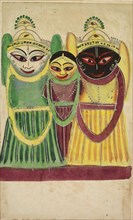 Jagannatha Trio, 1800s. India, Calcutta, Kalighat painting, 19th century. Black ink, color and