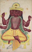 Ravana, 1800s. India, Calcutta, Kalighat painting, 19th century. Black ink, color and silver paint,