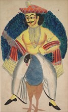 Kartikeya, 1800s. India, Calcutta, Kalighat painting, 19th century. Black ink, watercolor, and tin