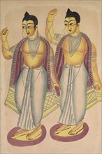 Nitai and Gaur, 1800s. India, Calcutta, Kalighat painting, 19th century. Black ink, watercolor, and