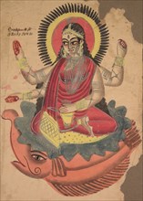 The Goddess Ganga, 1800s. India, Calcutta, Kalighat painting, 19th century. Black ink, color and