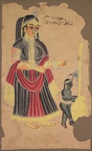 Yasoda and Krishna, 1800s. India, Calcutta, Kalighat painting, 19th century. Black ink, color and