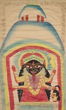 Kali, 1800s. India, Calcutta, Kalighat painting, 19th century. Black ink, color and silver paint,