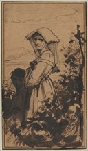 Standing Woman and Child, 2nd half 1800s. Carl Bloch (Danish, 1834-1890). Pen and brown ink, brush
