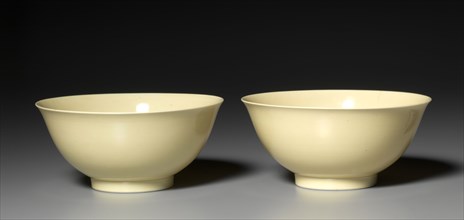 Pair of Bowls with Yellow Glaze, 1723-1735. China, Qing dynasty (1644-1912), Yongzheng mark and