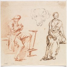 Sheet of Studies: Seated Man, Head  of a Dog, Seated Woman, 1700s. Claude-Joseph Vernet (French,