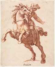 Rearing Horse and Rider, c. 1600?. Attributed to Antonio Tempesta (Italian, 1555-1630). Red chalk;