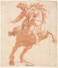 Rearing Horse and Rider, c. 1600. Attributed to Antonio Tempesta (Italian, 1555-1630). Red chalk