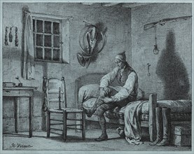 The Man-Servant of Limier Rising from Bed, c. 1818. Horace Vernet (French, 1789-1863). Lithograph