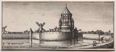 Moated Town Gate, 1676. Wenceslaus Hollar (Bohemian, 1607-1677). Etching; sheet: 5.8 x 13.5 cm (2