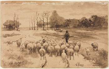 Shepherd with His Flock, c. 1870. Anton Mauve (Dutch, 1838-1888). Pen and brown ink; sheet: 10.2 x