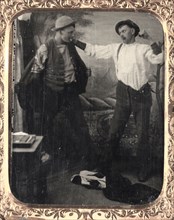 Two Men Staging a Fight in a Studio, c. 1860. Unidentified Photographer. Tintype, sixth-plate in