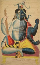 Hari-Hara, 1800s. India, Calcutta, Kalighat painting, 19th century. Black ink, color and silver
