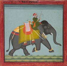 Caparisoned Elephant with a Mahout, dated 1761. India, Rajasthan, Mewar school. Ink and color on