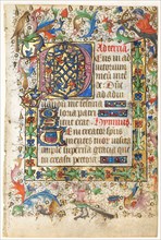 Leaf from a Book of Hours: Decorated Initial D[eus] with Foliated Border (Opening of Terce: Hours
