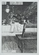 The Table, after H. Leys, 1868. Félix Bracquemond (French, 1833-1914). Etching; sheet: 36.1 x 27.4