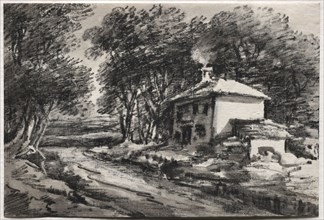 Landscape with Cottage (recto), c. 1820s. Thomas Monro (British, 1759-1833). Black chalk and gray