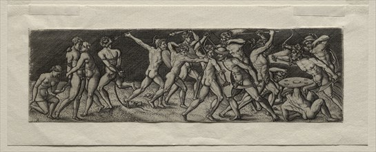 Fight between Eleven Warriors. Allaert Claesz (Netherlandish, fl. 1508-1534), after Antonio del