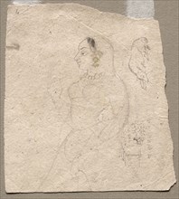 Sketch of  a Woman with an elephant and other animals on reverse, 1700s. India, Pahari, 18th