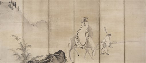Pan Lang (Han Ro), early 1600s. Unkoku Togan (Japanese, 1547-1618). Pair of six-fold screens; ink,