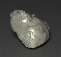 Peaches and Bats, late 1600s-1700s. China, Qing dynasty (1644-1911). Greenish-white jade; overall: