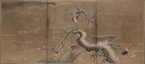 Winter Scene with Plum Trees and Pheasants , early 1600s. Kano Naonobu (Japanese, 1607-1650). Pair