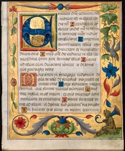Leaf from a Psalter and Prayerbook: Initial E with Ornamental Border Containing a Seated Satyr and
