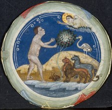 Medallion from the Border of a Latin Bible: The Sixth Day of Creation, early 1300s. Primo Miniatore