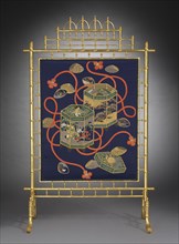 Fire Screen, c. 1870-1880. France, 19th century. Gilt faux bamboo frame with hand embroidered silk