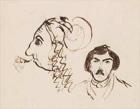 Self-Portrait with Portrait of Delacroix, c. 1845. George Sand (French, 1804-1876). Pen and ink;