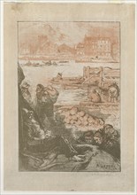[Peasants by a Dock, Paris]. Auguste Louis Lepère (French, 1849-1918). Color lithograph; sheet: 29